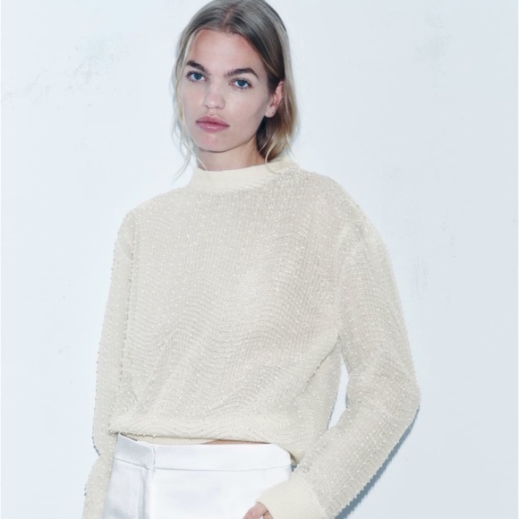 ZARA PEARL KNIT SWEATER NWT - Picture 1 of 8